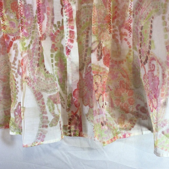 Coldwater Creek Women’s Blouse Size XL Semi-Sheer Abstract Floral Pleated Front - Picture 4 of 14